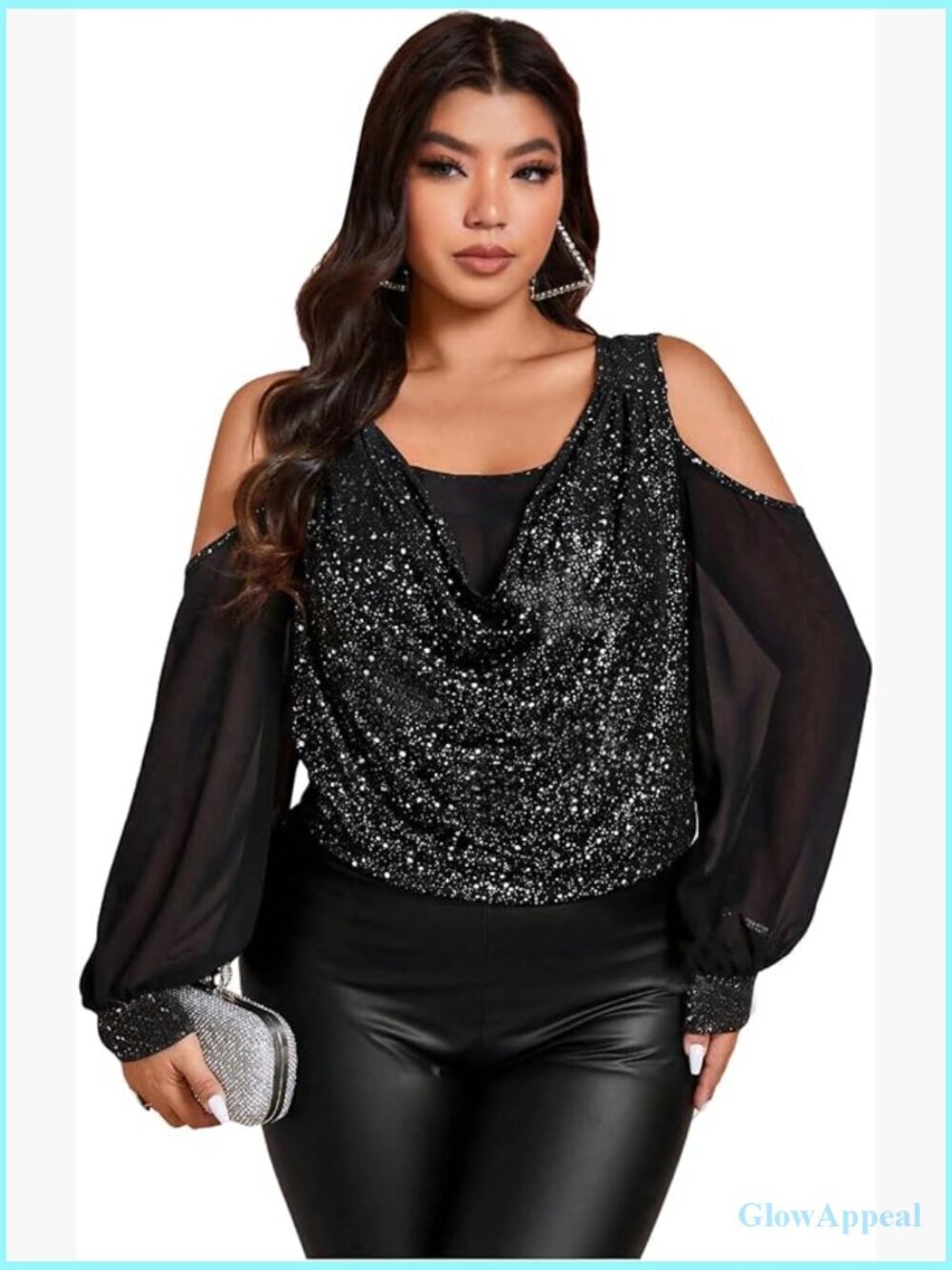 Plus Size Floral Embroidered Sheer Mesh T-Shirt Cold Shoulder Long Sleeve